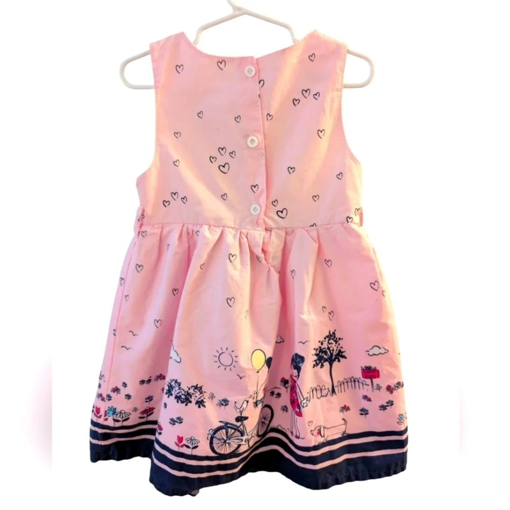 Pink Sleeveless Girls  Dress with Heart and Bicycle Print Cotton Size 4T